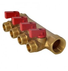 Коллектор лат шар/к красн 3/4" м/р 4в 1/2" н/р 35мм Aquasfera 9026-03