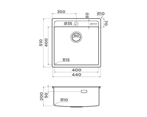 Omoikiri Daisen 44-IN Кухонная мойка нерж. сталь 44x51 см, цвет: нержавеющая сталь 4993179 Omoikiri Daisen 44-IN Кухонная мойка нерж. сталь 44x51 см, цвет: нержавеющая сталь 4993179