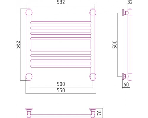 Сунержа Богема  Полотенцесушитель водяной 50x50h, цвет: без покрытия 00-0220-5050