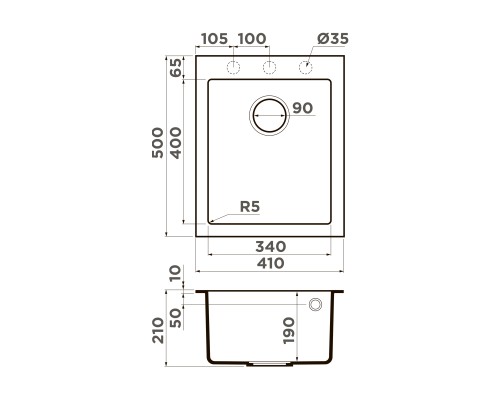 Omoikiri Bosen 41A-GB Кухонная мойка Artceramic 41x50 см, цвет: leningrad grey 4993813