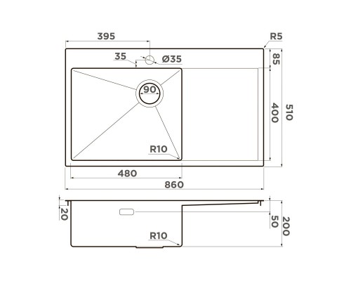 Omoikiri Akisame 86-L Side-IN Кухонная мойка нерж. сталь 86x51 см, цвет: нержавеющая сталь 4997031