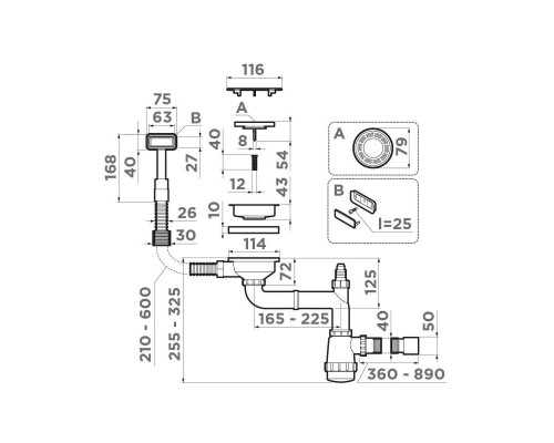 Omoikiri WK-1C-GB Арматура для одночашевых моек с прямоугольным переливом цвет: графит 4956760
