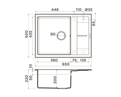 Omoikiri Sumi 65A-WH Кухонная мойка Artceramic 65x50 см, цвет: белый 4993861