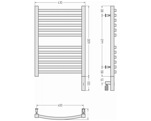 Сунержа Аркус 3.0 Полотенцесушитель электрический 43x72h см, подкл. правое, цвет: белый 12-5705-6040 Сунержа Аркус 3.0 Полотенцесушитель электрический 43x72h см, подкл. правое, цвет: белый 12-5705-6040