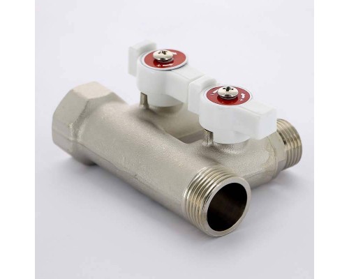 Коллектор НВ 3/4" с кранами никелированный UNI-FITT 2 выхода 1/2"Н 40мм Коллектор НВ 3/4" с кранами никелированный UNI-FITT 2 выхода 1/2"Н 40мм