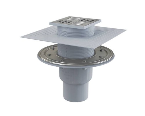 Трап Alcaplast 105 х 105 мм H=159-229 мм г/затвор комбин воротник 2 уров. верт.выпуск 50/75 мм нерж.сталь