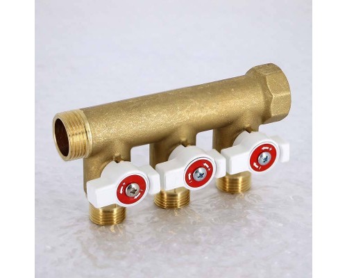 Коллектор НВ 3/4" с кранами UNI-FITT 3 выхода 1/2"Н 40мм Коллектор НВ 3/4" с кранами UNI-FITT 3 выхода 1/2"Н 40мм