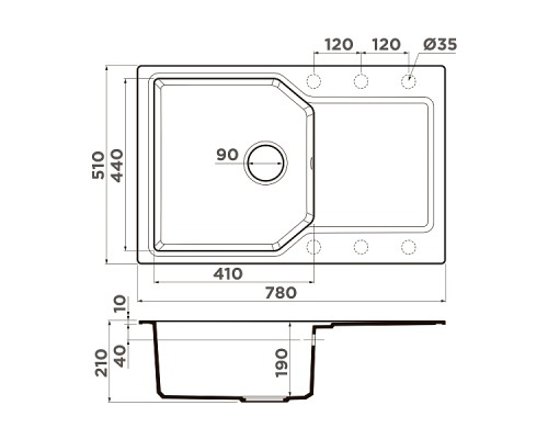Omoikiri Yonaka 78-GR Кухонная мойка Artgranit 78x51 см, цвет: leningrad grey 4993706