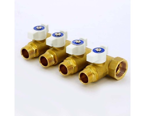 Коллектор НВ 3/4" с кранами UNI-FITT 4 выхода 1/2"Н 40мм