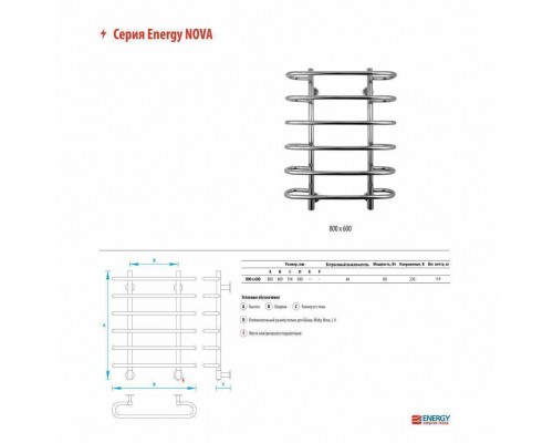 Электрический полотенцесушитель Energy Nova 800x600