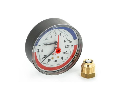 Термоманометр Uni-Fitt аксиальный 6 бар 120 C диаметр 80 мм 1/2"Н