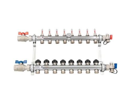 Комплект коллекторов REHAU HKV-D из нержавеющей стали на 8 контуров с шаровыми кранами