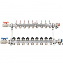 Комплект коллекторов REHAU HKV-D из нержавеющей стали на 9 контуров с шаровыми кранами