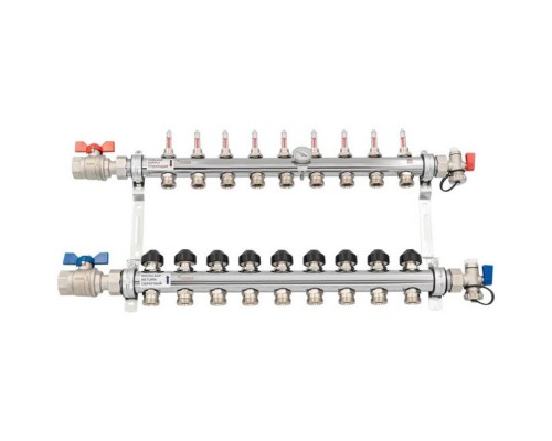 Комплект коллекторов REHAU HKV-D из нержавеющей стали на 9 контуров с шаровыми кранами