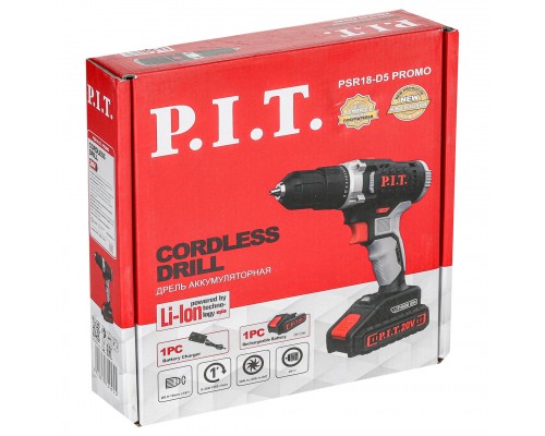 Дрель PIT аккумуляторная PSR18-D5 PROMO (20В, БЗП, 1 Li акк.1,5Ач,2 ск,30Нм,быстр.зарядка,коробка)