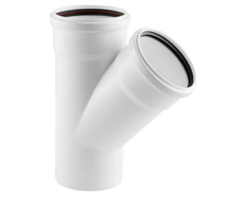 Тройник канализационный бесшумный ПП 110*110*45гр.С мм с раструбом белый (уп.25 шт) РТП