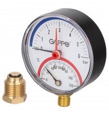 Термоманометр Gappo радиальный в комплекте с автоматическим запорным клапаном 1/2" x 6 бар