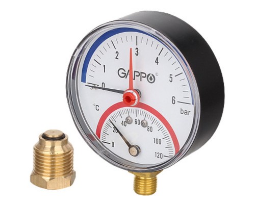 Термоманометр Gappo радиальный в комплекте с автоматическим запорным клапаном 1/2" x 6 бар