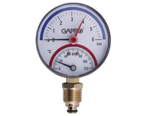 Термоманометр Gappo радиальный в комплекте с автоматическим запорным клапаном 1/2" x 6 бар