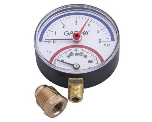 Термоманометр Gappo радиальный в комплекте с автоматическим запорным клапаном 1/2" x 6 бар