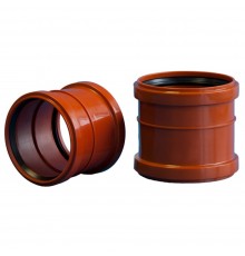 Муфта канализационная НПВХ 200 мм с раструбом рыжая (наружная)