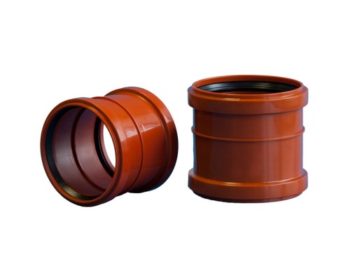 Муфта канализационная НПВХ 200 мм с раструбом рыжая (наружная)