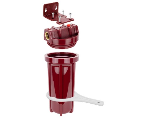 Корпус фильтра, SL10, ВР 3/4", для горячей воды, красный корпус, АкваБрайт (АБФ-ГОР-34)