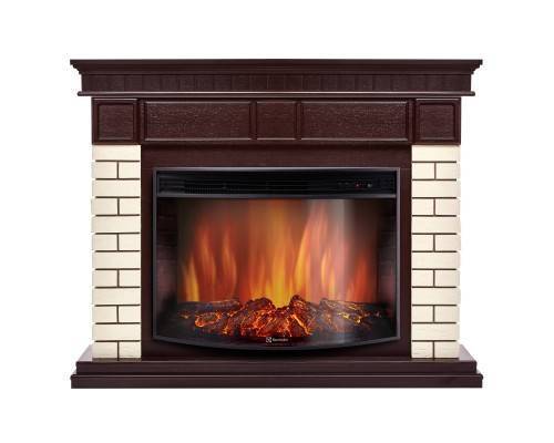 Каминокомплект: Очаг Electrolux EFP/P-2720RLS, портал Bricks 25 камень бежевый, шпон темный дуб
