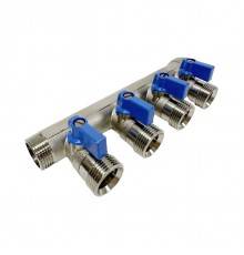 Коллектор HENCO 3/4" с синими шаровыми кранами, 3/4"НР под евроконус, 3/4" - 4xEK14,16,18,20