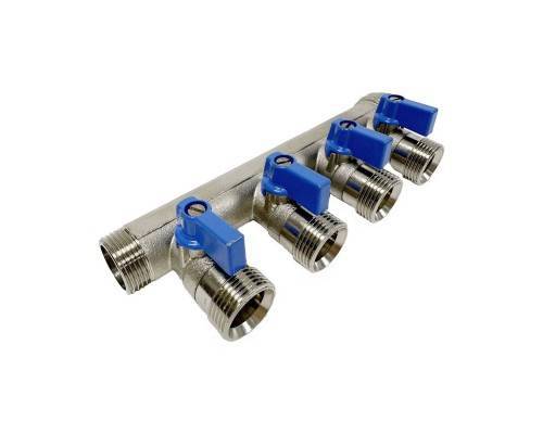 Коллектор HENCO 3/4" с синими шаровыми кранами, 3/4"НР под евроконус, 3/4" - 4xEK14,16,18,20 Коллектор HENCO 3/4" с синими шаровыми кранами, 3/4"НР под евроконус, 3/4" - 4xEK14,16,18,20