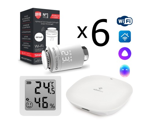 Комплект управления Royal Thermo для 6 радиаторов по Wi-Fi Smart Heat HH-01/THS30ZB, белый