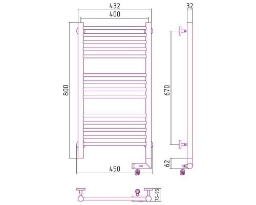 Сунержа Богема 2.0 Полотенцесушитель электрический 40x80h, прав., цвет: мат. белый 30-5205-8040