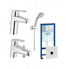 Готовый комплект для ванной комнаты GROHE Eurostyle Cosmopolitan: набор смесителей, душевой набор и система инсталляции (124186)