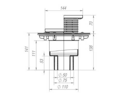 Трап Fachmann 122 x 122 мм T 310.0 SNsP сифон анти-фрост вертикальный выпуск 50/75/110 нержавеющая сталь