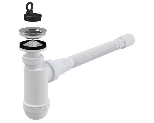 Сифон Alcaplast бутылочный A41+A710 для раковины 1 1/4" x 40 мм с гибким соединением FLEXI пластик белый