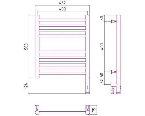 Сунержа Богема 3.0 Полотенцесушитель электрический 40x50h, прав., цвет: мат. золото 032-5805-5040