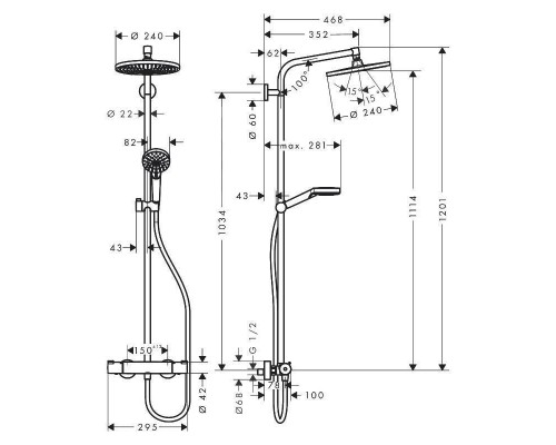 Душевая система HansGrohe HG Crometta S Showerpipe 240 1jet с термостатическим смесителем хром