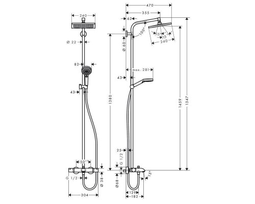 Душевая система HansGrohe HG Crometta E Showerpipe 240 1jet с термостатическим смесителем для ванны хром