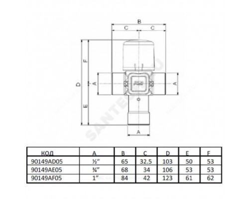 Клапан смес т/стат лат Ду20 Ру10 м/м Kvs2 30-60C Icma 90149AE05