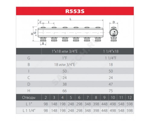Коллектор лат клап баланс 1" м/м 7в 3/4" ЕК н/р 50мм Giacomini R553SY047