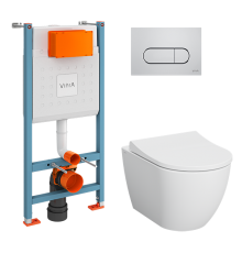9873B003-7201 Комплект: Mia Round подвесной Безободковый унитаз + тонкое сиденье МЛ/БС+ инсталляция + панель смыва хром глянец (740-2280) 9873B003-7201