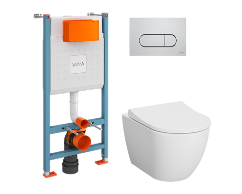 9873B003-7201 Комплект: Mia Round подвесной Безободковый унитаз + тонкое сиденье МЛ/БС+ инсталляция + панель смыва хром глянец (740-2280) 9873B003-7201