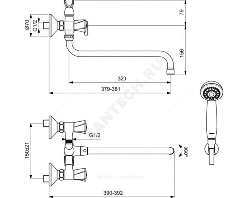Смес/ванна Element к/затв дл/изл б/к Vidima BA431AA