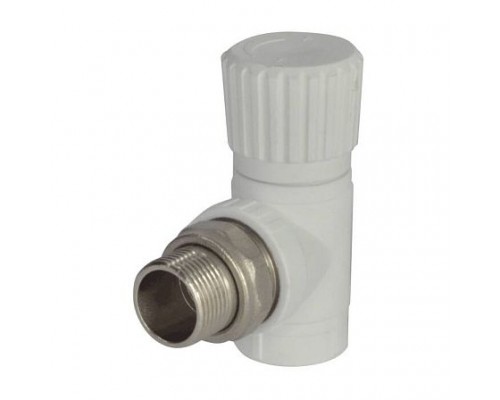Клапан PP-R бел запорн Дн20х1/2" Ру25 НР угл д/рад РосТурПласт 10533 Клапан PP-R бел запорн Дн20х1/2" Ру25 НР угл д/рад РосТурПласт 10533