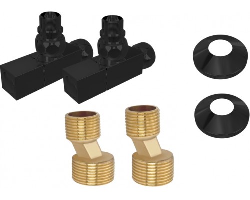 Комплект 2шт.: вентиль квадрат г/ш 3/4х1/2, эксцентрик 3/4х1/2, отражатель 3/4, цвет черный муар AQ 2020BL