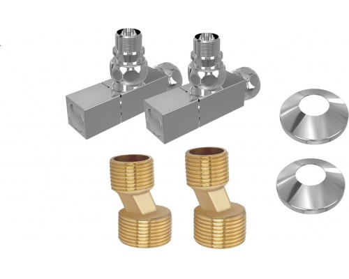 Комплект 2шт.: вентиль квадрат г/ш 3/4х1/2, эксцентрик 3/4х1/2, отражатель 3/4, цвет хром AQ 2020CH