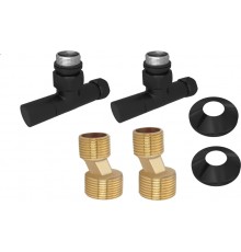 Комплект 2шт.: вентиль круглый г/ш 3/4х1/2, эксцентрик 3/4х1/2, отражатель 3/4, цвет черный муар AQ 1020BL