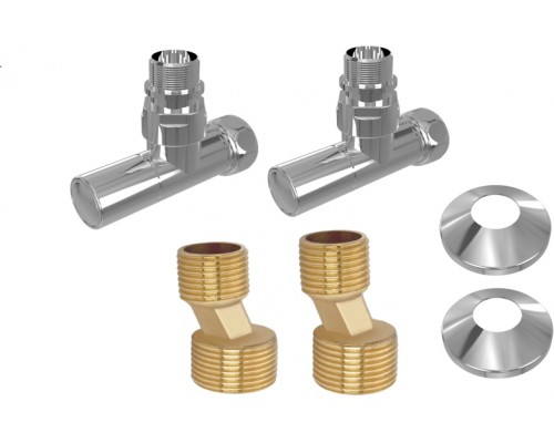 Комплект 2шт.: вентиль круглый г/ш 3/4х1/2, эксцентрик 3/4х1/2, отражатель 3/4, цвет хром AQ 1020CH