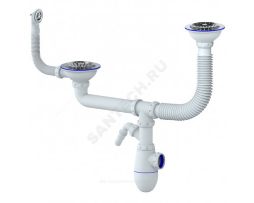 Сифон мойки 2чаши бут г/пер 3 1/2"x40 отв нерж/сетка Unicorn В710VР
