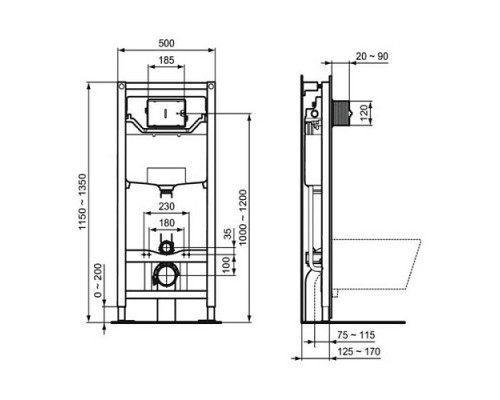 Инсталляция д/унит PROSYS FRAME 120M б/кнопки механ Ideal Standard R020467